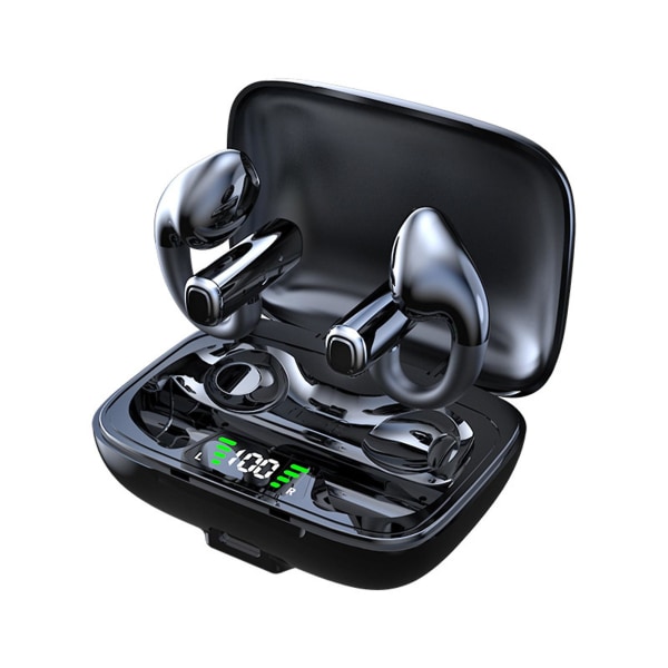 Explosiva Clip-on Bluetooth-hörlurar Trådlös Benledning Ingen In-ear Smärtfri Bärbar Digital Display Vattentäta HörlurarSvart