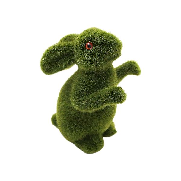 Påsk Flockad Kanin Moss Kanin Figur Dekoration För Hemmafest Prydnader（Grön 2）