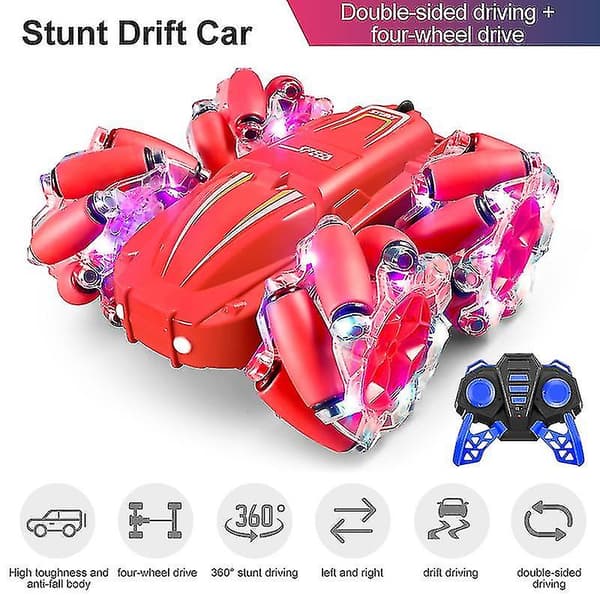 Fjernstyret stuntbil med gestussensor og lys 2.4G 4WD 360° flip