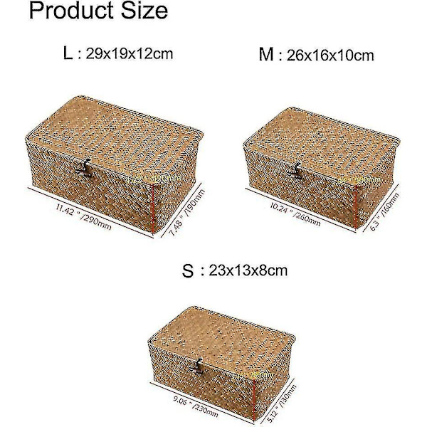 Vävd korg flätad korg med lock Seagrass Tvättservice Rotting Organizer Box för badrum Vardagsrum Kök