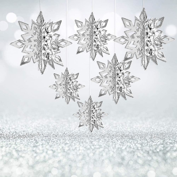 Julhängande snöflingadekorationer, 12 st Vita 3d glittriga papperssnöflingor för fönster julgransdekoration, jul nyårsfest Winter Wonder