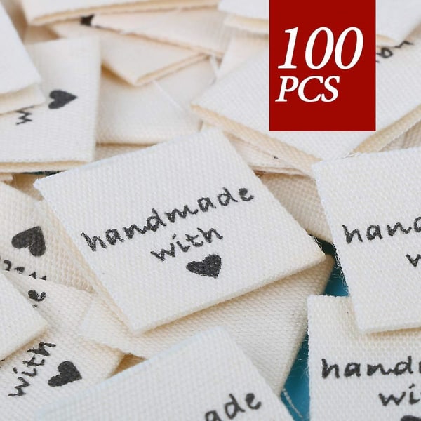 100 5st handgjorda med kärlek Tygetiketter Taggar Bomull Dräkt Klädetiketter Textiletiketter Handgjorda med etiketter