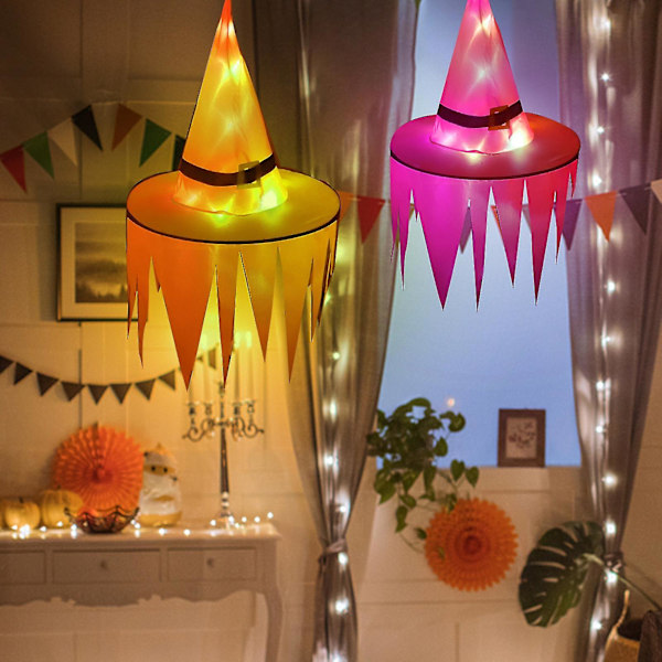 2-pack Halloween Häxhatt Party Dekoration Rekvisita LED Glödande Spöke Hatt