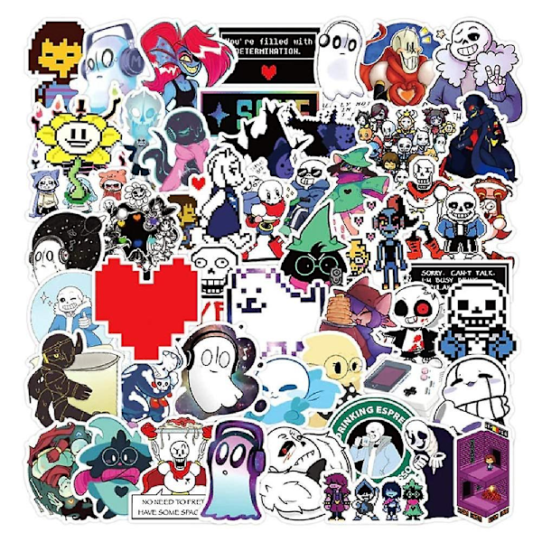 Undertale Klistremerkepakke | 50 stk Sans Undertale Vanntett Vinylklistremerker for Bærbar PC Frisk Sans Au Gaster Undyne Flowey Dekal for Jenter og Voksne