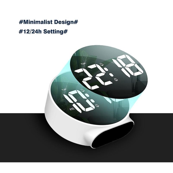 Liten digital väckarklocka LED skrivbordsreseelektronisk klocka dubbla larm snooze dimbar daginställning 12/24h veckodisplay 4 tum vit (ingen batteriadapter)