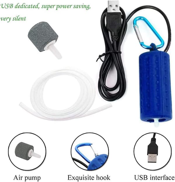 Akvarieluftpump, mini USB akvarium fisk tank syrepump 5v (mörkblå)