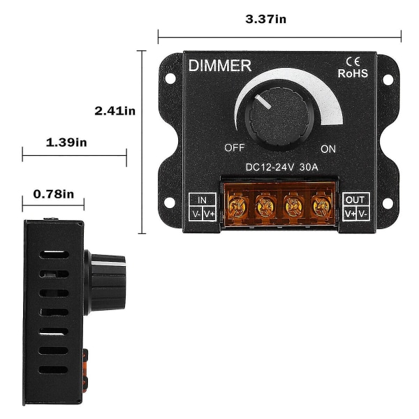 30A LED-ljusremsa dimmer PWM-dimningskontrollknapp På/av-brytare DC 12V-24V Yo