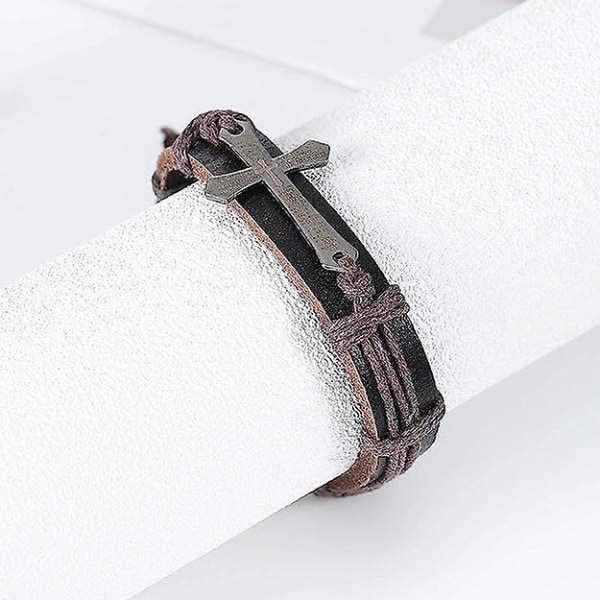 Läderarmband för män Bibeltext Justerbart armband Födelsedagspresent för män och pojkar (brun)