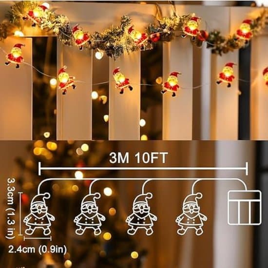 Julelys med julemandsfigur - 3 meter - batteridrevet hvid XXS