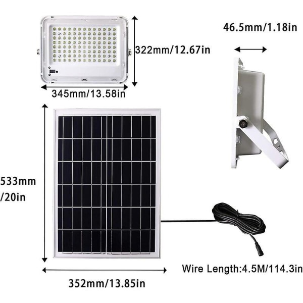 100w Solar Led Flood Light 6500k Solar Spotlight Med 100 Led Fjärrkontroll, Vattentät Ip65 5000lm Utomhus Solar Light För Lager, Garage, Trädgård