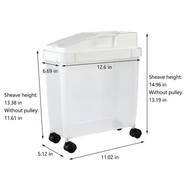 9 kg lufttett beholder med hjul og dispenser, for oppbevaring av ris, korn og tørrfôr.