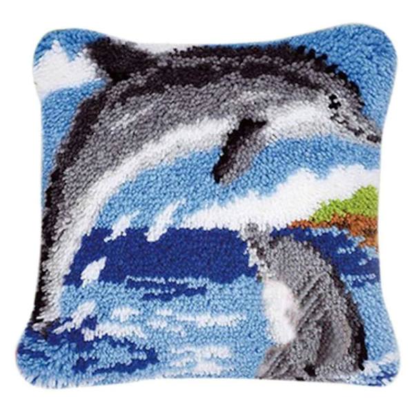 Gör-det-själv örngott handtryckt broderi set virka tråd hantverk 16 x 16 tum delfin