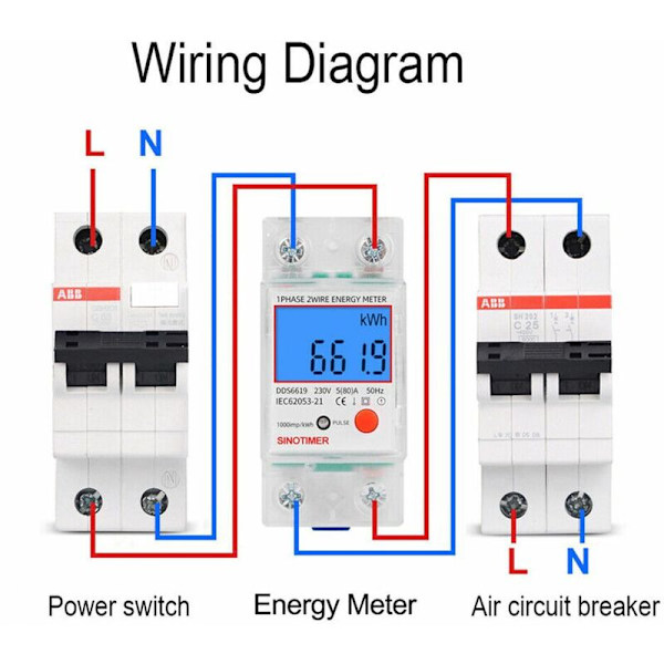 LCD Digital Elmätare 5 (80) A 230V Kalibrerad AC Elmätare DIN-skena Kilowatt Timmätare