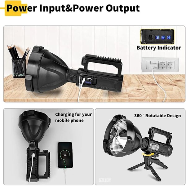 Kraftig LED-lommelygte, kraftig lommelygte, vandtæt fiskerilampe, USB-genopladelig pandelampe, campinglampe, 1 stk.