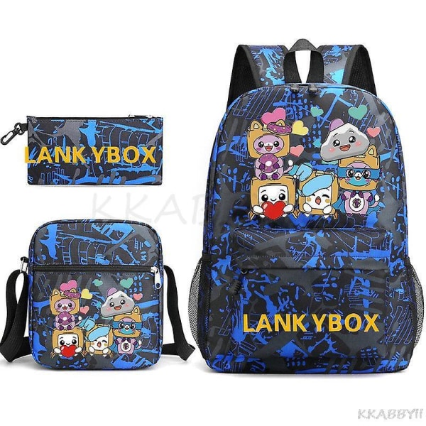 Lankybox skolväska tecknad axelväska casual canvasväska student laptop Mochilas 3-delad set bildfärg 3