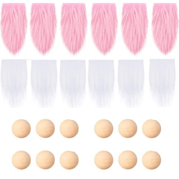 Set med 12 tomtarskägg med träkulor för DIY julklapp bröllopsgåvor (rosa)
