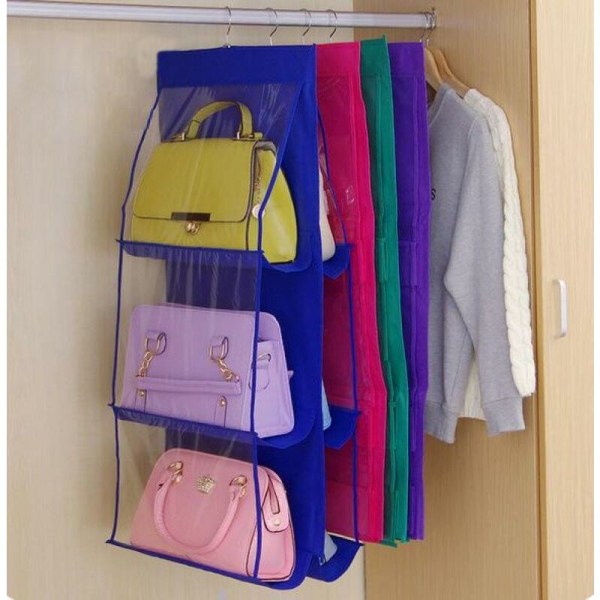 Mode 1 stycke 6 fickor hängande förvaringsväska handväska handväska shoppingväska skoförvaring lila