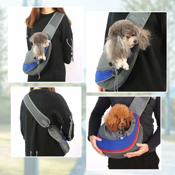 Hundbärväska, bärsele för hundar och katter med justerbar axelrem och halsbandskrok för små hundar upp till 5 kg
