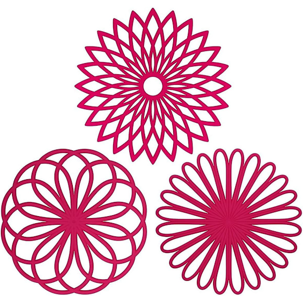 Silikonunderlägg - Underlägg - Köksunderlägg för Grytor / Varma Rätter Isolerat Tekannaunderlägg Flexibelt Hållbart Halksäkert Stora Underlägg 3-pack Fuchsia