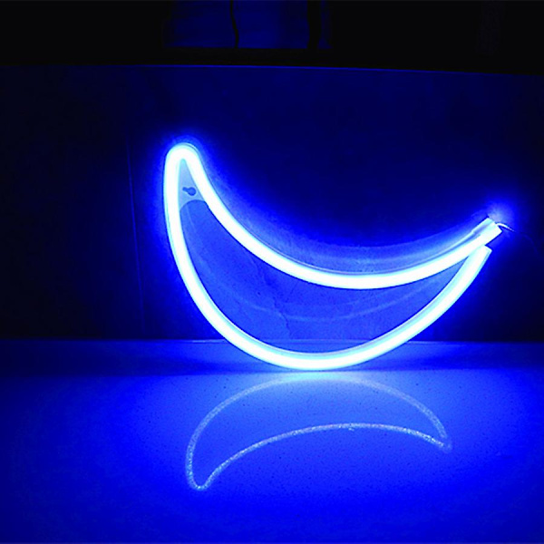 Led Blue Moon neonljus, söt neon månskylt, julrumsdekor batteri eller USB driven konst LED dekorativa lampor Nattlampor inomhus (blå måne)