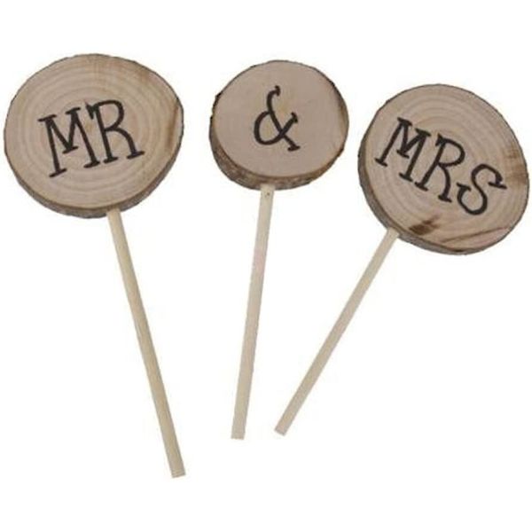3-pack Ultnice Mrs Mrs Träbröllopstårta Toppers