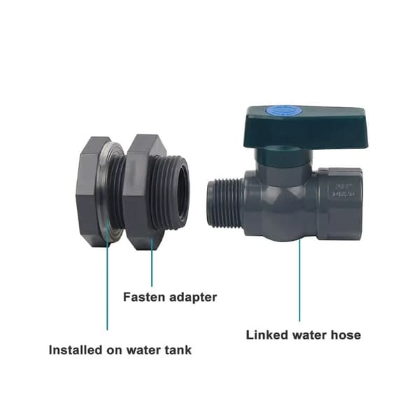 Forbindelseshane til PVC-vandtanke 1 tomme PVC Regnvandstank med Bulkhead Fitting og Slange Adapter(1)
