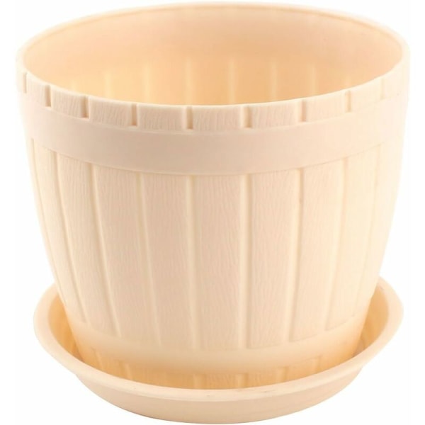Sourcing map Hemträdgård Växter Blommor Gräs Plast Cylinder Krukhållare Grönsaksplantor Beige
