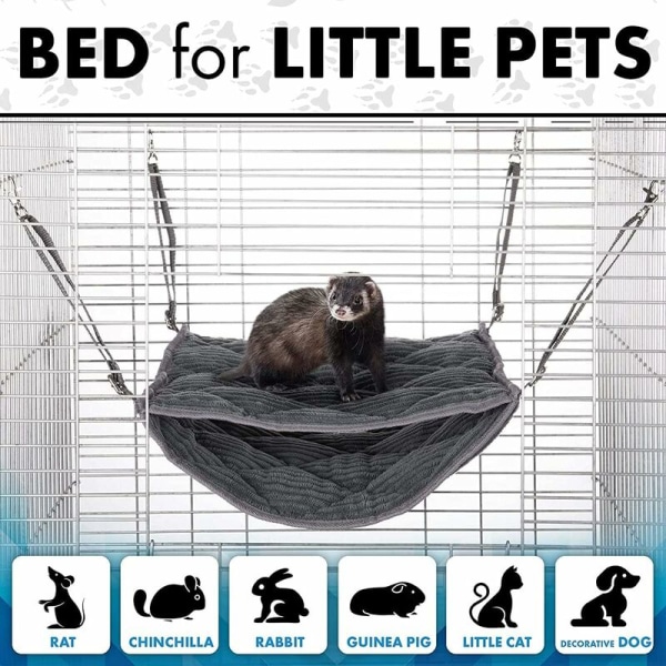 Hängmatta för små djur - Hängmatta säng och tunnelbur - Lämplig för råtta, hamster, ekorre, sockerglider, marsvin, iller - Burleksak - Grå