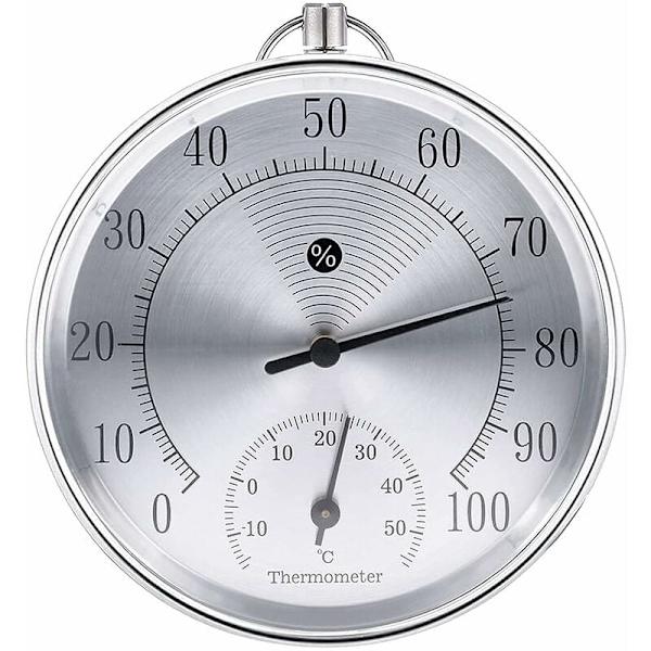 Udendørs termometer, 10 cm Trådløst ?? Vægmounted Analogt Termometer og Hygrometer, Velegnet til Hjem, Drivhuse, Haver, Biler, osv. (Sølv)