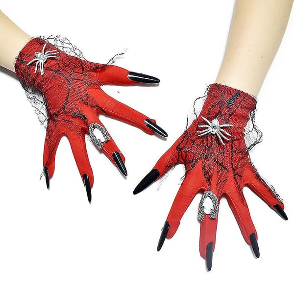 Röda Halloween-Handskar Gotiska Spöke Klo Skalle Handskar-1