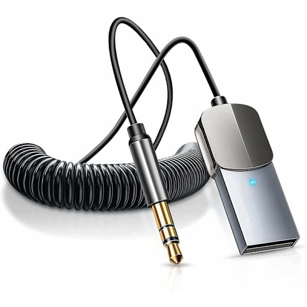 Bluetooth-hjälpmedelsadapter, trådlös Bluetooth-mottagare, inbyggd mikrofon extra ingång för handsfree-samtal, plug and play, automatisk påslagning av bilhögtalare