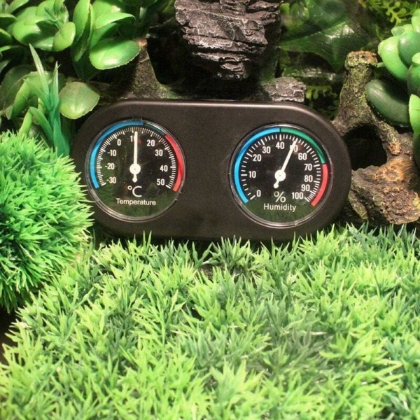 Mini Analog Temperatur- og Luftfugtighedsmåler Rund Form Termometer Hygrometer til Reptiltank