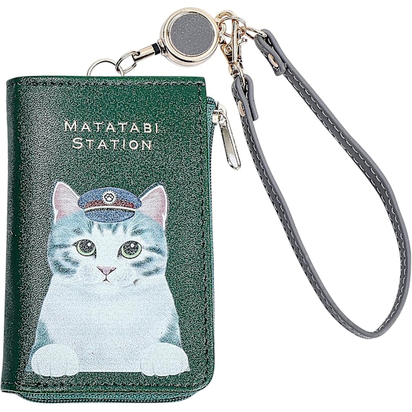 Cat Credit Card Holder Small Keychain Wallet For Women Girls-leather Card Case Coin Purse Retractable Zipper Thread Cute Kawaii Wristlet Id Card Walle