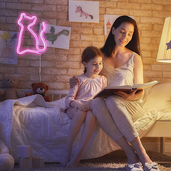 Led katt neon skyltar lampor väggdekor, batteri eller USB-driven för rum, väggdekor bord