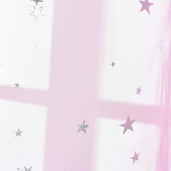 2 st Voile Gardiner Romantiska Silver Star Folie Gardiner Panel för Sovrum Vardagsrum 100*270cm