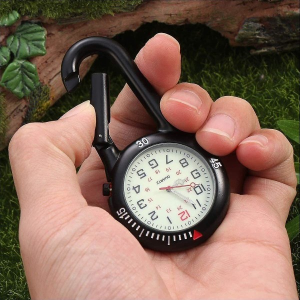 2 Clip-on Quartz Klocka Ryggsäck Fob Bälte Klocka Säkerhetsspänne för Utomhusaktiviteter Svart