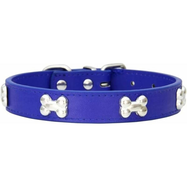 Hundhalsband i äkta läder med benkant, bekväma, justerbara halsband för små och medelstora hundar (L, Royal Blue) - Bli rik