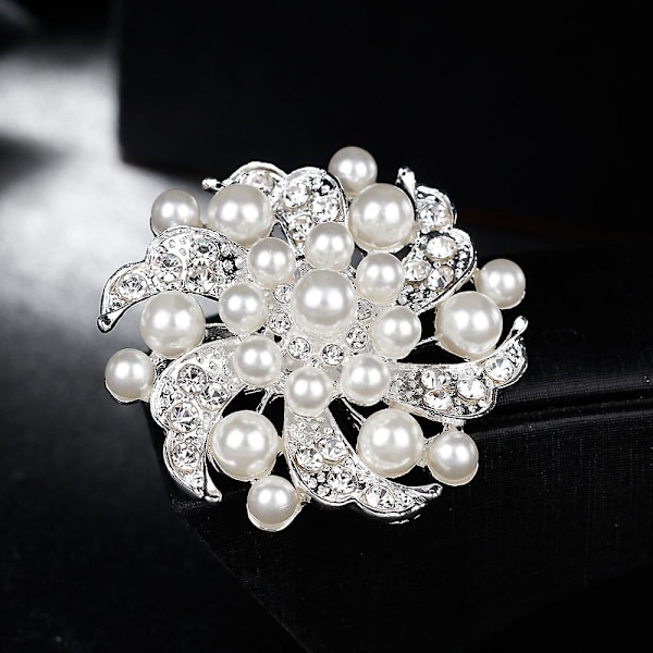 Brosch Pin Kropp Elfenben Färg Simulerad Glänsande Kristallsmycken Glas Strass Blomster Set För Bröllop Bukett Dekoration
