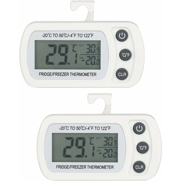 2 STK Digitalt køleskab, fryser termometer Temperatur -20 til 50°C med krog, letlæselig LCD-skærm, Max Min Record funktion