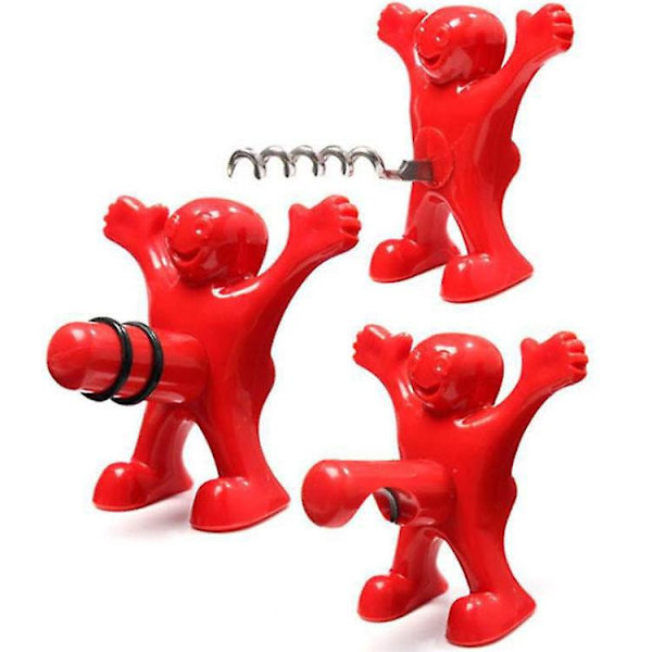 3 st Funny Happy Red Man Vinpropp Nyhet Öl Korkskruv & Flasköppnare