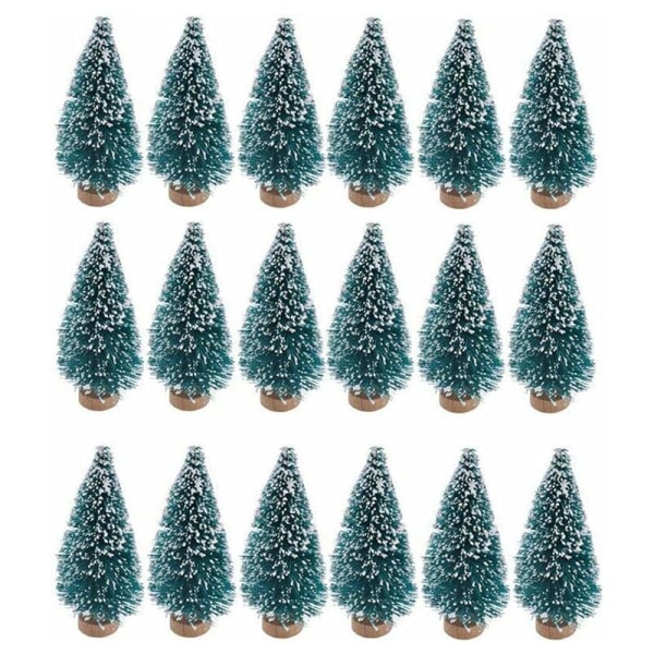 24 stk kunstig mini jule sisal Snow Frost træ med flaske træ base til blågrøn julefest dekoration