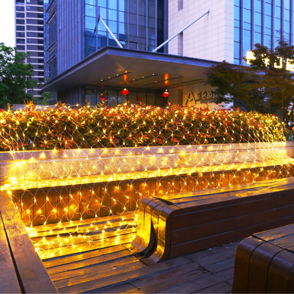 Fairy Lights-nät 3m x 2m, 8 lägen med fjärrkontroll, varmvit julljusnät utvändigt och inuti, ljusnät