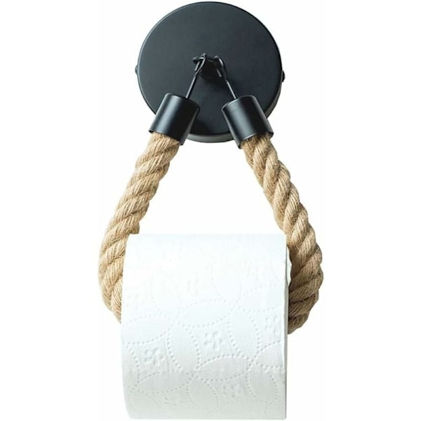 Vintage Toiletpapirholder Hamp Reb Håndklædeholder Vægmonteret Nem at Installere Sort Hamp Reb Toiletpapirholder til Badeværelse, Toilet og Køkken-1stk