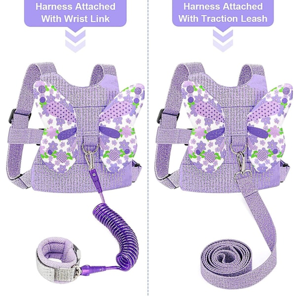 Toddler + anti förlorad handledslänk, fjärilsselar för barn med barnkoppel, söta baby Walking Assistant Armbandsrem Tether