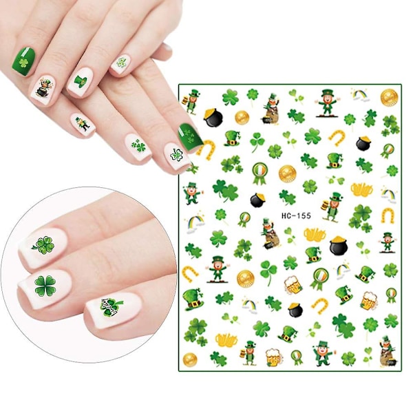 Självhäftande nagelkonstdekaler för St. Patrick's Day - Shamrocks, klöver, leprechauns, drakar, lycka till irländare