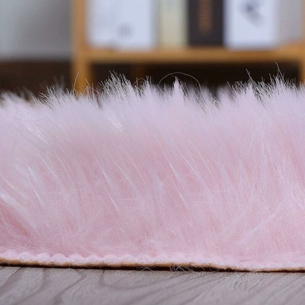Rund matta, mysig konstgjord ullpälsmatta, fluffig mjuk långhårig dekorativ kudde, stol, soffa, matta (rosa, 45x45cm) - Bli rik