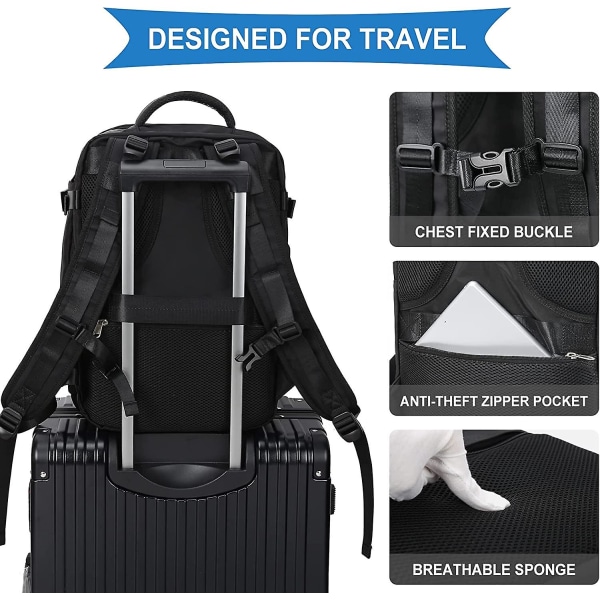 Stor reseryggsäck, handbagage, studentryggsäck, vattentät utomhussportryggsäck svart