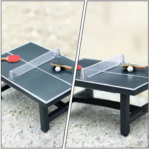 Bordtennisset i trä för dockhus, miniatyrmodell för dockhus, dekoration för älvträdgård