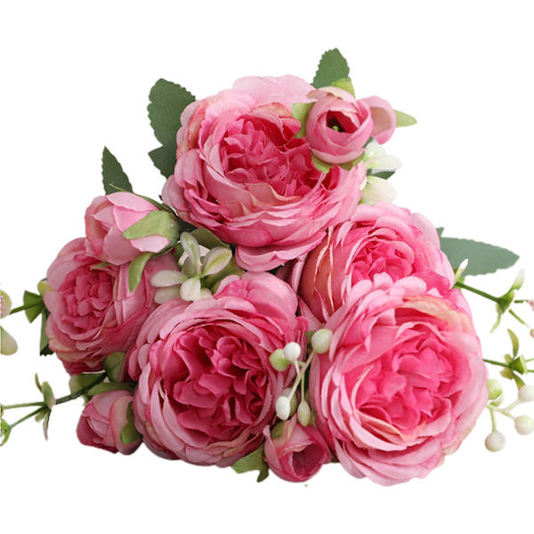 1 Bukett Falsk Ros 5 Huvuden Vattentät Faux Silke Fantastisk Charmig Konstgjord Blomma Heminredning（Rosa）