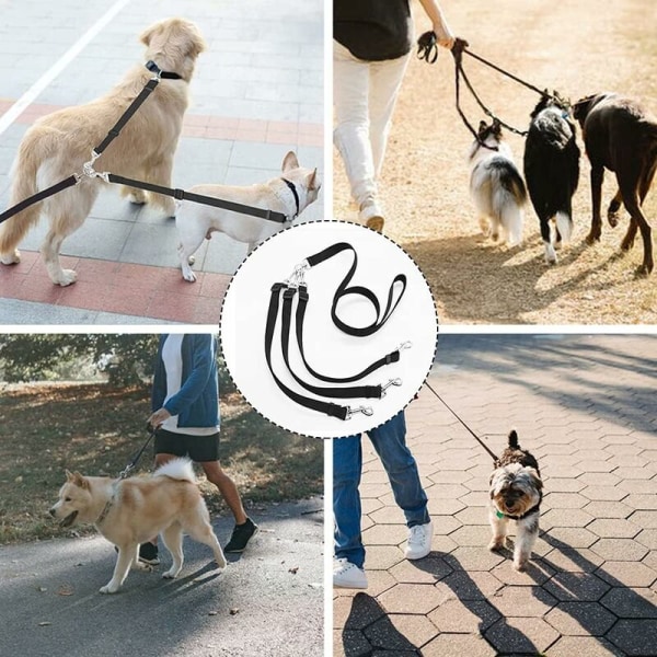 3 i 1 hundkoppel, Triomphe Avtagbart hundkoppel 3-vägs koppel Trippeljusterbart hundkoppel i nylon för promenader Jogging för hundar Flera husdjur (svart)